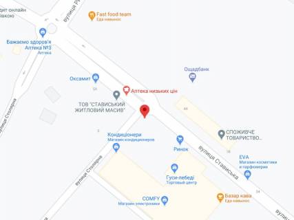 Video Billboard A in Mogiliv-Podilsky Stavis'ka st., 47, apteka "Koneks", prajs za rolik 10 sek 1 vihid/5 hvilin, na dvostoronn'omu ekrani, vid 144 vihodiv na den'. Rozrahunok dla insih parametriv translacii utocnujte u menedzera. - 301450 scheme