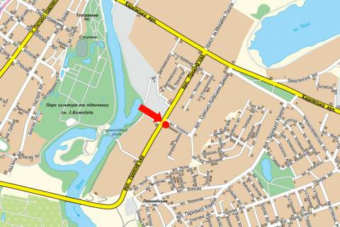 Billboard A in Sumi, 3x6  Zelenko st. / Prokof''eva st., bila TRC "Evroport", supermarketu "Ekomarket" scheme