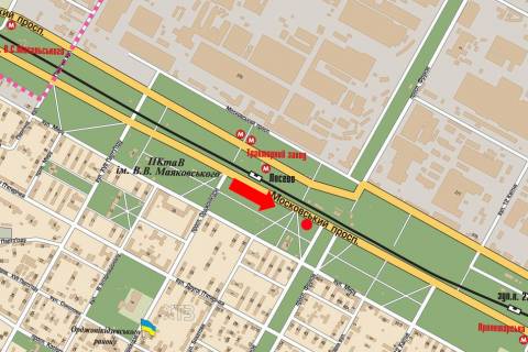 Billboard  in Kharkiv, 3x6  Moskovs'kij av. / Industrial'nyj av. (kol. Frunze av.), z centru scheme