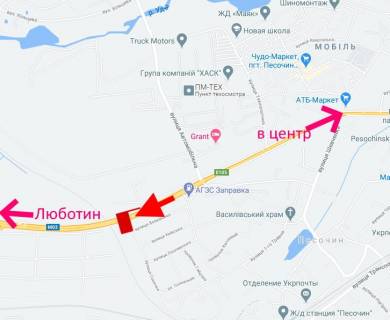 Billboard A in Pisochin, 3x6  Полтавський шлях - с. Пісочин, Автомобільна вул., (1), з центру scheme