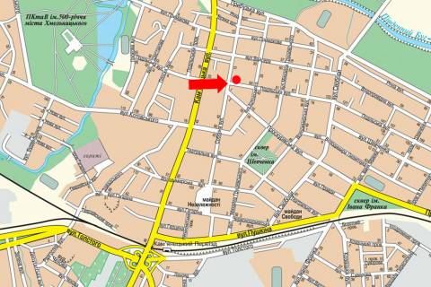 Citylight B in Khmelnitsky, 1.8x1.2  Podil's'ka st., 41 / Soborna st., bila magazinu "Sotovik" scheme