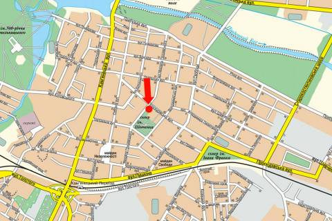 Citylight B in Khmelnitsky, 1.8x1.2  Proskurivs'ka st. / Grusevskogo st., bila parku im. Sevcenka, kinoteatr im. Sevcenka scheme