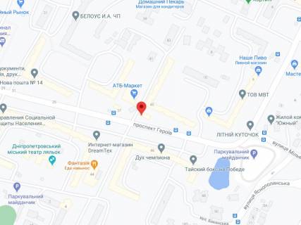 Billboard A in Dnipro (Dnipropetrovsk) Geroiv av., 45d, apteka "Med Servis", NoDp049, prajs za rolik 10 sek 1 vihid/5 hvilin, z 8:00-22:00. Rozrahunok dla insih parametriv translacii utocnujte u menedzera. scheme