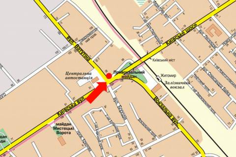 Prismatron, Prism B in Zhytomyr, 3x6  Kiivs'ka st. / Nezaleznosti av. (kol. Vatutina st.), bila avtovokzalu, z centru - 18507 scheme