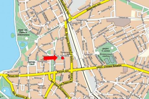 Citylight B in Ternopil, 1.8x1.2  Cornovola st., 4, bila Ukrtelekomu, v bik Privokzal'nogo majdanu scheme