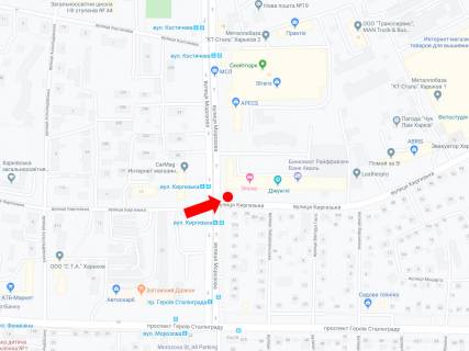 Billboard B in Kharkiv, 3x6  Kirgiz'ka st. - st. Morozova, bila akvaparku "Dzungli", v bik av. Landau scheme