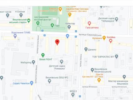 Video Billboard A in Vishnev Evropejs'ka st., 4, apteka "Nova apteka", prajs za rolik 10 sek 1 vihid/5 hvilin, na dvostoronn'omu ekrani, vid 144 vihodiv na den'. Rozrahunok dla insih parametriv translacii utocnujte u menedzera. - 301297 scheme