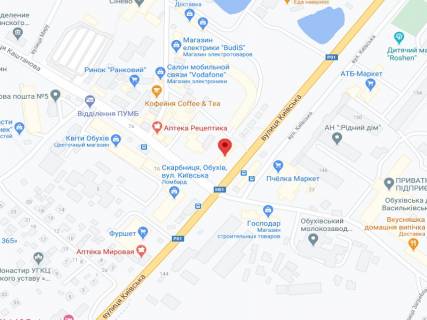 Video Billboard A in Obukhiv Kiivs'ka st., 111, apteka "Vitamin", prajs za rolik 10 sek 1 vihid/5 hvilin, z 8:00-22:00. Rozrahunok dla insih parametriv translacii utocnujte u menedzera. - 301475 scheme