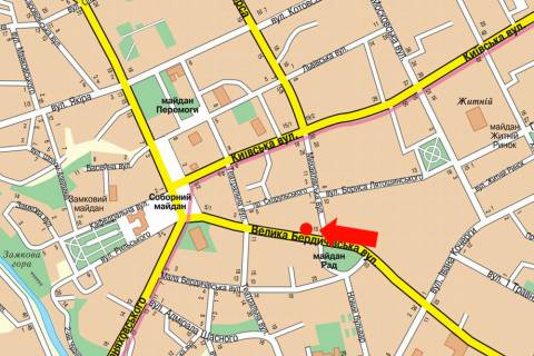 Citylight  in Zhytomyr, 1.8x1.2  Berdicivs'ka st., 15, bila central'nogo gastronomu, restoranu "Susia" scheme