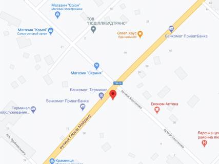 Video Billboard A in Bar Kastanova st., 5, apteka "Koneks", prajs za rolik 10 sek 1 vihid/5 hvilin, na dvostoronn'omu ekrani, vid 144 vihodiv na den'. Rozrahunok dla insih parametriv translacii utocnujte u menedzera. - 301159 scheme