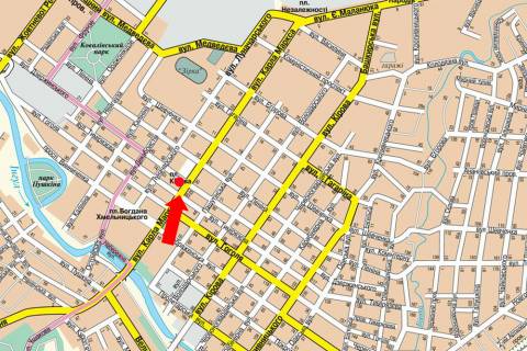 Citylight B in Kropyvnytskyi (Kirovograd), 1.8x1.2  V. Perspektivna st. (kol. Marksa st.) / Cmilenka st. (kol. Dzerzins'kogo st.), bila TC "Barva" scheme