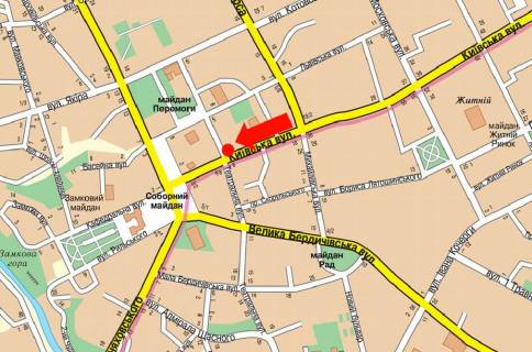 Citylight A in Zhytomyr, 1.8x1.2  Kiivs'ka st., 9 / Teatral'na st., bila PUMBu, na svitlofori scheme