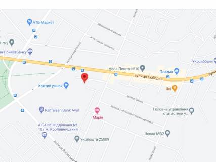 Billboard A in Kropyvnytskyi (Kirovograd) Soborna st., 27b, apteka "Med Servis", NoDn050, prajs za rolik 10 sek 1 vihid/5 hvilin, z 8:00-22:00. Rozrahunok dla insih parametriv translacii utocnujte u menedzera. scheme