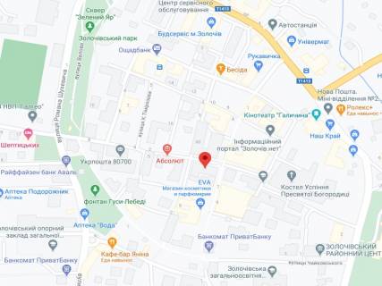 Video Billboard A in Zolochiv (Lviv region) Puskina st., 1, apteka "Volin'farm", prajs za rolik 10 sek 1 vihid/5 hvilin, z 8:00-22:00. Rozrahunok dla insih parametriv translacii utocnujte u menedzera. - 301368 scheme