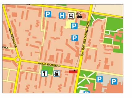 Billboard B in Rivne Galic'kogo st. - Banderi st. scheme