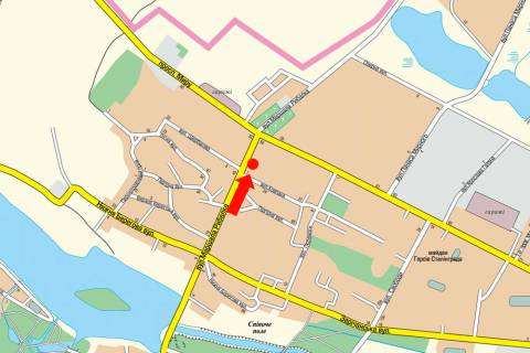 Billboard A in Khmelnitsky, 3x6  Ribalka st. / Miru av., zupinka, bila magazinu "Fakel" scheme