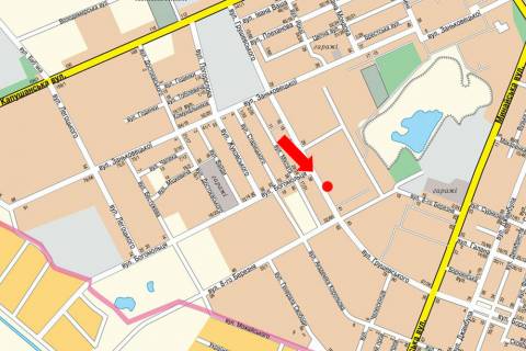 Billboard B in Uzhgorod, 3x6  Grusevs'kogo st., bila viddilenna "Avtoluks", poruc iz zupinkou "Magazin Okean" scheme