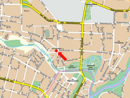 Scrolller, Scroll  in Sumi, 2.3x3.14  Gor'kogo st., 23 / Novomistens'ka st., centr, Palac Kul'turi im. Frunze - 447971 scheme