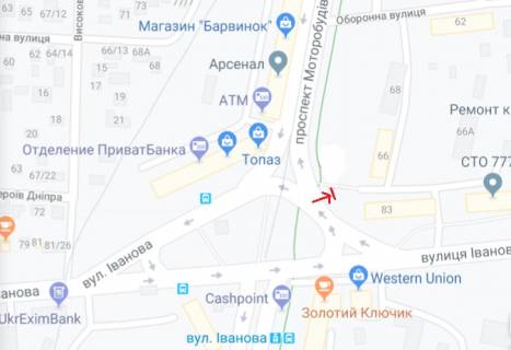 Billboard A in Zaporizhzhya, 6х3  Motorobudivnikiv prosp. - Ivanova st. scheme