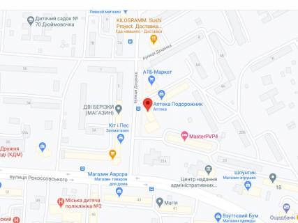 Billboard A in Chernihiv Docenko st., 2, apteka "Med Servis", NoK005, prajs za rolik 10 sek 1 vihid/5 hvilin, z 8:00-22:00. Rozrahunok dla insih parametriv translacii utocnujte u menedzera. scheme