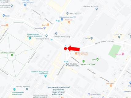 Billboard A in Kropyvnytskyi (Kirovograd), 3x6  Cikalenka st. (kol. Medvedeva st.) / Sevcenka st., 1, Derzavnij Pedagogicnij Universitet scheme