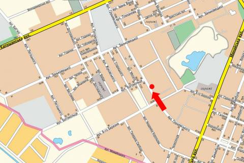 Billboard A in Uzhgorod, 3x6  Grusevs'kogo st., bila viddilenna "Avtoluks", poruc iz zupinkou "Magazin Okean" scheme