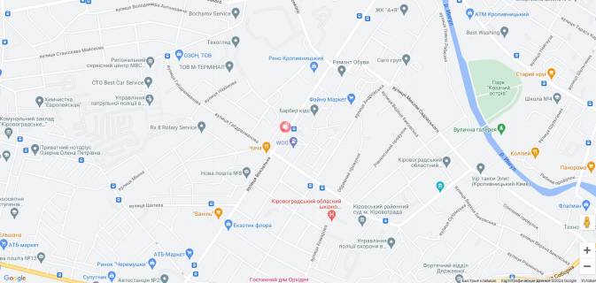 Billboard A in Kropyvnytskyi (Kirovograd), 3x6  Vokzal'na st. (kolis. Zovtnevoi revolucii st.) - Gabdrahmanova st. scheme