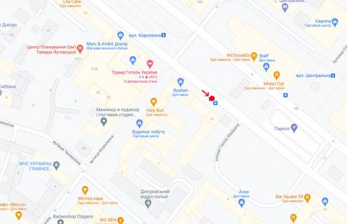 Non-Standard A in Dnipro (Dnipropetrovsk) prosp. Dmitra Avornic'kogo, bila bud. 61, pered ploseu Geroiv Majdanu scheme