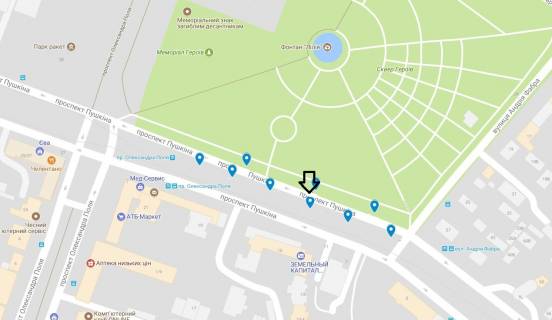 Citylight  in Dnipro (Dnipropetrovsk) av. Puskina, na rozpodil'cij alei, vid st. A.Fabra do prosp. O.Pola -3- scheme