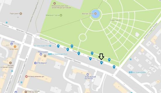 Citylight  in Dnipro (Dnipropetrovsk) av. Puskina, na rozpodil'cij alei, vid st. A.Fabra do prosp. O.Pola -2- scheme