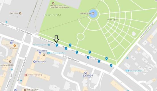 Citylight  in Dnipro (Dnipropetrovsk) av. Puskina, na rozpodil'cij alei, vid st. A.Fabra do prosp. O.Pola -6- scheme