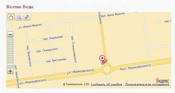 Billboard A in Zhovti Vodi, 3х6  st. Maakovs'kogo, rajon kolisn'ogo OKVZN "IP Strategia" scheme