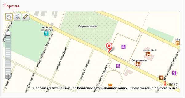 Billboard A in Tarashcha, 3х6  na rozi st.Volodimira Velikogo ta per.Fizkul'turnij (rajon rinku) scheme