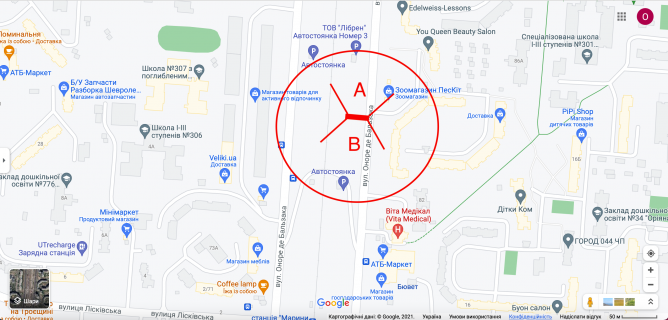 Billboard A in Kyiv st. O. Bal'zaka, 84 (03-0280-01) v napramku st. Liskivs'ka scheme