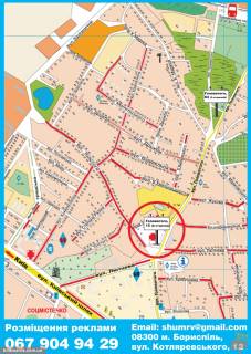 Billboard B in Boryspil, 3х6  st.  Golovatogo, 15 porad m-n "Fora", licej, dit.sadok scheme