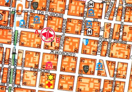 Pillar, Pillar B in Odessa Bunina st., 23 - Ekaterininskaa st. scheme