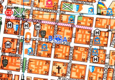 Citylight B in Odessa, 1.8x1.2  Grec'ka st., 35 - Katerinins'ka st. scheme