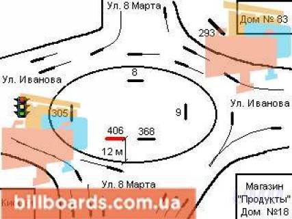 Billboard A in Zaporizhzhya, Щит 2.95х5.95  st. Ivanova - pr-t Motorobudivnikiv
 scheme