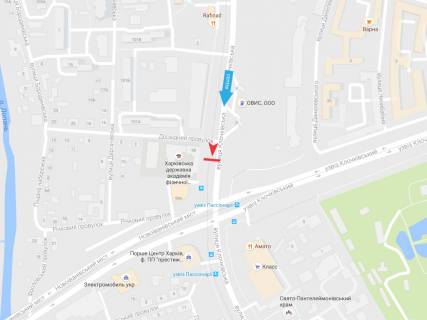 Video Billboard A in Kharkiv, 6x3  Klockovskaa st. 99, v centr (Supermarkety "KLASS", "Rost", magazin MDK, avtosalon "Porse") - 381827 scheme