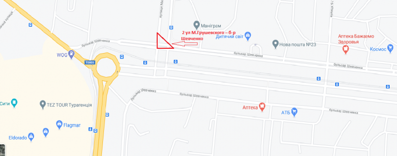Billboard A in Mariupol, 3х6  ul M.Grusevskogo - b-r Sevcenko  2 scheme