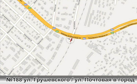 Billboard A in Odessa, 3х6  No188 st.Grusevskogo - st.Poctovaa v gorod scheme