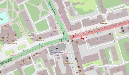 Video Billboard B in Zhytomyr, 2,8х4,8  st.Kievskaa, 20 - st.Mihajlovskaa, centr, "Ukrtelekom", pesehodnaa zona (kinoteatr, restorany, kafe), pravoslavnyj sobor - 382948 scheme