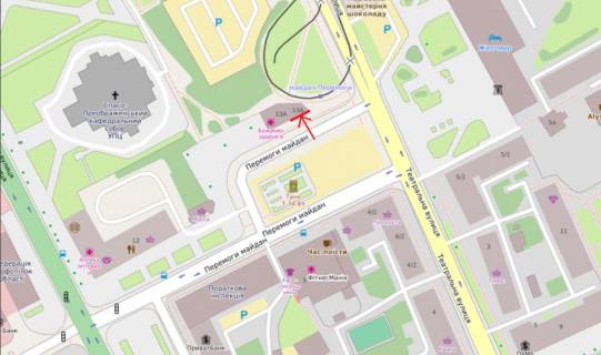 Video Billboard A in Zhytomyr, 2,8х6,4  pl.Peremogi, 13, centr mista, ofisi, zupinka transportu, CNAP, "Eva" - 457201 scheme