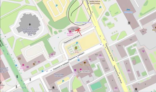 Video Billboard A in Zhytomyr, 2,8х6,4  pl.Peremogi, 13, centr mista, ofisi, zupinka transportu, CNAP, "Eva" - 457203 scheme