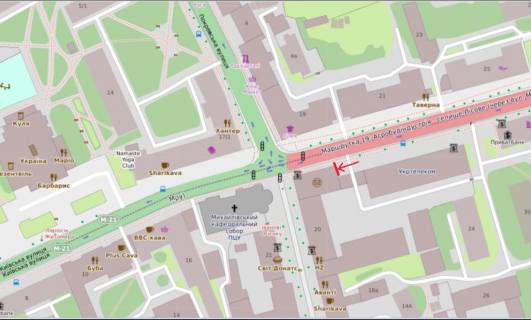 Video Billboard B in Zhytomyr, 2,8х4,8  st.Kievskaa, 20 - st.Mihajlovskaa, centr, "Ukrtelekom", pesehodnaa zona (kinoteatr, restorany, kafe), pravoslavnyj sobor - 382956 scheme