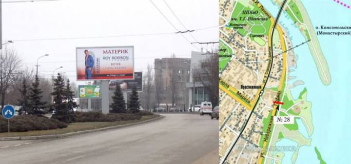 Billboard A in Dnipro (Dnipropetrovsk), 3х6  Nab.Pobedy - st.Ovraznaa  (razdelitel')  \ v centr       format 4*8 Photo 1