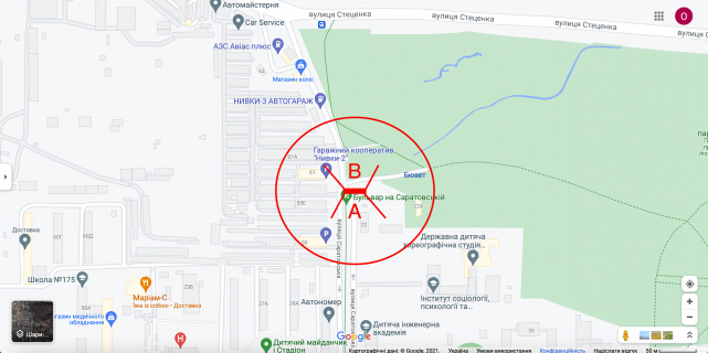 Billboard A in Kyiv st. Saratovs'ka, 61 (03-085-01) v napramku st. Stecenka scheme