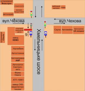 Billboard A in Kam'yanets-Podilsky, 3х6  perehresta Hmel'nic'ke sose ta st.Cehova scheme