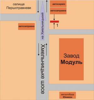 Billboard B in Kam'yanets-Podilsky, 3х6  Hmel'nic'ke sose 50m pisla cehu z-d Modul' scheme
