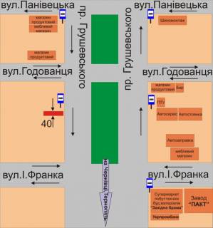 Billboard A in Kam'yanets-Podilsky, 3х6  av.Grusevs'kogo navproti v'izdu v ucilise No14 (bila zupinki "Prospekt") scheme